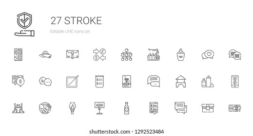 stroke icons set. Collection of stroke with chat, products, holder, paint brush, food, teamwork, bricks, diamond, invoice, sewing, highlighter. Editable and scalable stroke icons.