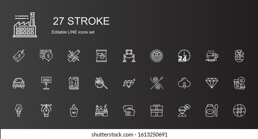 stroke icons set. Collection of stroke with chat, gift, mixed, highlighter, vector, paint brush, cloud computing, sewing, diamond, workflow. Editable and scalable stroke icons.