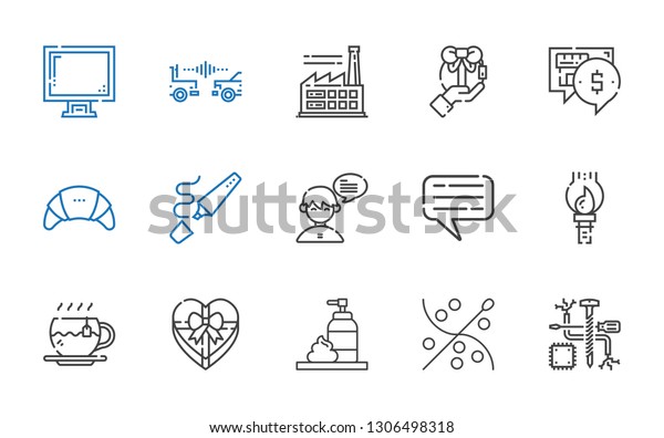 stroke icons\
set. Collection of stroke with components, sewing, foam, gift, tea,\
paint brush, chat, highlighter, products, factory, car, display.\
Editable and scalable stroke\
icons.