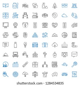stroke icons set. Collection of stroke with products, car, chat, gift, cloud computing, product, pamela, brushes, structure, flute, components. Editable and scalable stroke icons.