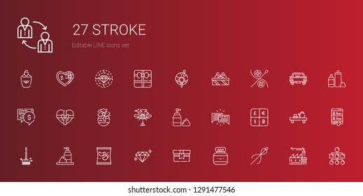 stroke icons set. Collection of stroke with sewing, chinese ink, gifts, diamond, products, foam, brushes, currency, chat, cloud computing. Editable and scalable stroke icons.