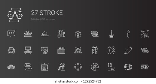 stroke icons set. Collection of stroke with swimming pool, help, structure, gifts, unboxing, chat, car, currency, gift, teamwork, components. Editable and scalable stroke icons.