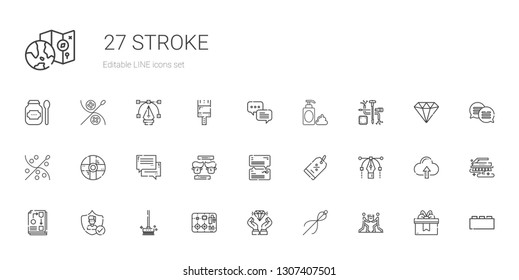 stroke icons set. Collection of stroke with teamwork, sewing, diamond, components, brushes, insurance, workflow, vector, discount, chat, help. Editable and scalable stroke icons.