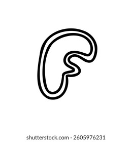Stroke letter f of latin english language. Black font symbol in hand drawn doodle style. Vector illustration isolated on white background. For presentation, logo, branding, font, education.