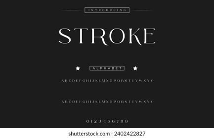Stroke Lettering Minimalist Fashion. Elegant alphabet letters serif font and number. Typography fonts regular uppercase, lowercase.