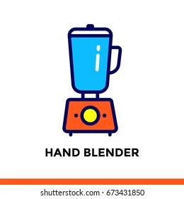 Stroke line icon HAND BLENDER of bakery, cooking. Vector modern flat pictogram for mobile application and web design