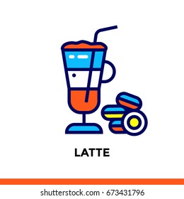 Stroke line icon LATTE of bakery, cooking. Vector modern flat pictogram for mobile application and web design