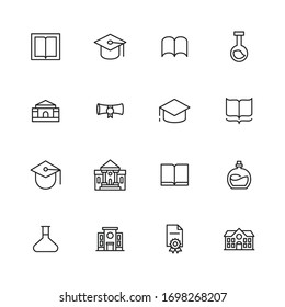 Stroke line icons set of academy. Simple symbols for app development and website design. Vector outline pictograms isolated on a white background. Pack of stroke icons. 