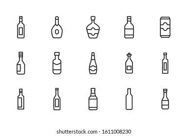 Stroke line icons set of alcohol. Simple symbols for app development and website design. Vector outline pictograms isolated on a white background. Pack of stroke icons. 