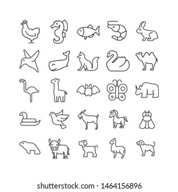 Stroke line icons set of animals. Simple symbols for app development and website design. Vector outline pictograms isolated on a white background. Pack of stroke icons. 