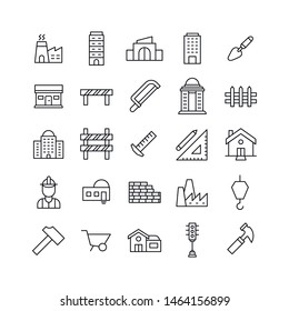 Stroke line icons set of architecture. Simple symbols for app development and website design. Vector outline pictograms isolated on a white background. Pack of stroke icons. 