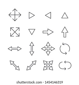 Stroke line icons set of arrow. Simple symbols for app development and website design. Vector outline pictograms isolated on a white background. Pack of stroke icons. 