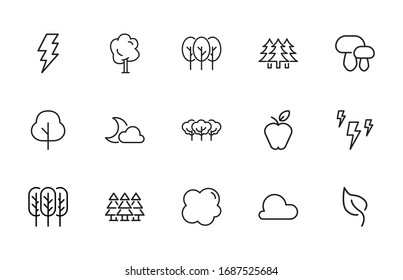 Stroke line icons set of autumn. Simple symbols for app development and website design. Vector outline pictograms isolated on a white background. Pack of stroke icons. 