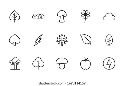 Stroke line icons set of autumn. Simple symbols for app development and website design. Vector outline pictograms isolated on a white background. Pack of stroke icons. 