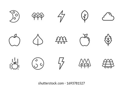 Stroke line icons set of autumn. Simple symbols for app development and website design. Vector outline pictograms isolated on a white background. Pack of stroke icons. 