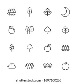 Stroke line icons set of autumn. Simple symbols for app development and website design. Vector outline pictograms isolated on a white background. Pack of stroke icons. 