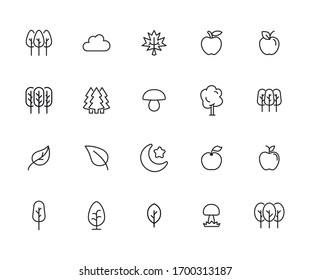 Stroke line icons set of autumn. Simple symbols for app development and website design. Vector outline pictograms isolated on a white background. Pack of stroke icons. 