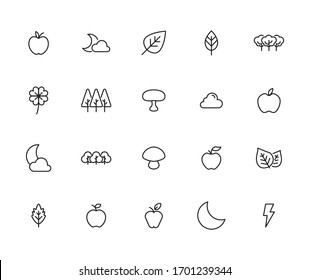 Stroke line icons set of autumn. Simple symbols for app development and website design. Vector outline pictograms isolated on a white background. Pack of stroke icons. 