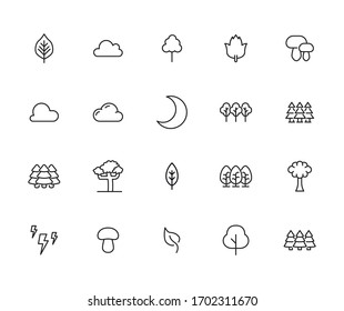 Stroke line icons set of autumn. Simple symbols for app development and website design. Vector outline pictograms isolated on a white background. Pack of stroke icons. 
