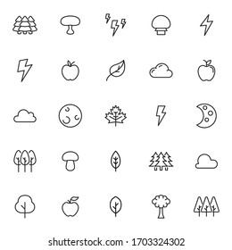 Stroke line icons set of autumn. Simple symbols for app development and website design. Vector outline pictograms isolated on a white background. Pack of stroke icons. 