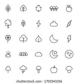 Stroke line icons set of autumn. Simple symbols for app development and website design. Vector outline pictograms isolated on a white background. Pack of stroke icons. 