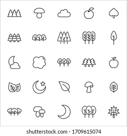 Stroke line icons set of autumn. Simple symbols for app development and website design. Vector outline pictograms isolated on a white background. Pack of stroke icons. 