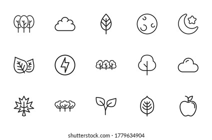 Stroke line icons set of autumn. Simple symbols for app development and website design. Vector outline pictograms isolated on a white background. Pack of stroke icons.