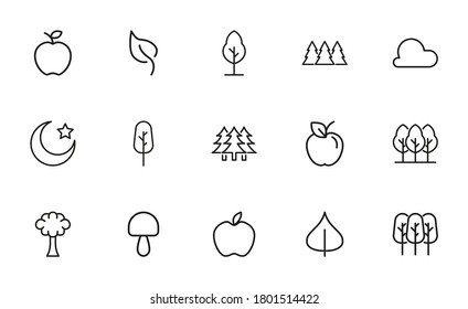 Stroke line icons set of autumn. Simple symbols for app development and website design. Vector outline pictograms isolated on a white background. Pack of stroke icons.