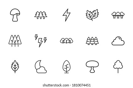 Stroke line icons set of autumn. Simple symbols for app development and website design. Vector outline pictograms isolated on a white background. Pack of stroke icons.