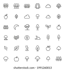 Stroke line icons set of autumn. Simple symbols for app development and website design. Vector outline pictograms isolated on a white background. Pack of stroke icons.