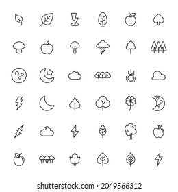 Stroke line icons set of autumn. Simple symbols for app development and website design. Vector outline pictograms isolated on a white background. Pack of stroke icons.