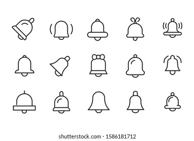 Stroke line icons set of bell. Simple symbols for app development and website design. Vector outline pictograms isolated on a white background. Pack of stroke icons. 