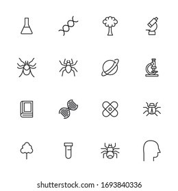 Stroke line icons set of biology. Simple symbols for app development and website design. Vector outline pictograms isolated on a white background. Pack of stroke icons. 