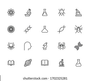 Stroke line icons set of biology. Simple symbols for app development and website design. Vector outline pictograms isolated on a white background. Pack of stroke icons. 