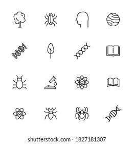 Stroke line icons set of biology. Simple symbols for app development and website design. Vector outline pictograms isolated on a white background. Pack of stroke icons.