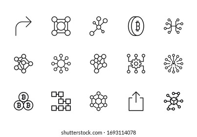 Stroke line icons set of blockchain. Simple symbols for app development and website design. Vector outline pictograms isolated on a white background. Pack of stroke icons. 