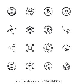 Stroke line icons set of blockchain. Simple symbols for app development and website design. Vector outline pictograms isolated on a white background. Pack of stroke icons. 
