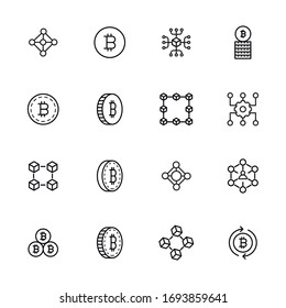 Stroke line icons set of blockchain. Simple symbols for app development and website design. Vector outline pictograms isolated on a white background. Pack of stroke icons. 