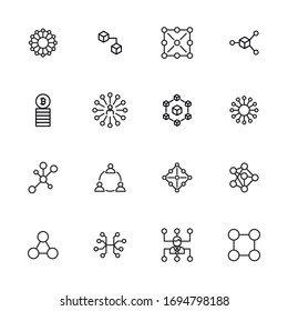 Stroke line icons set of blockchain. Simple symbols for app development and website design. Vector outline pictograms isolated on a white background. Pack of stroke icons. 