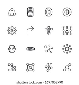 Stroke line icons set of blockchain. Simple symbols for app development and website design. Vector outline pictograms isolated on a white background. Pack of stroke icons. 