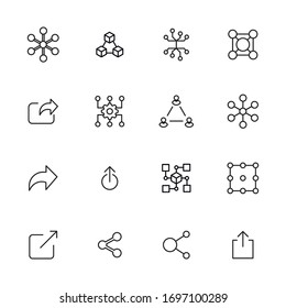 Stroke line icons set of blockchain. Simple symbols for app development and website design. Vector outline pictograms isolated on a white background. Pack of stroke icons. 