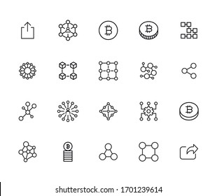 Stroke line icons set of blockchain. Simple symbols for app development and website design. Vector outline pictograms isolated on a white background. Pack of stroke icons. 