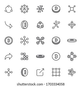 Stroke line icons set of blockchain. Simple symbols for app development and website design. Vector outline pictograms isolated on a white background. Pack of stroke icons. 