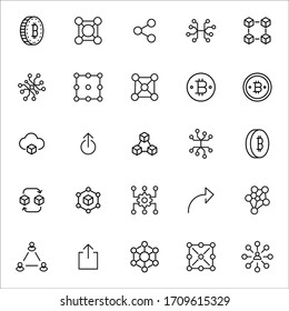Stroke line icons set of blockchain. Simple symbols for app development and website design. Vector outline pictograms isolated on a white background. Pack of stroke icons. 