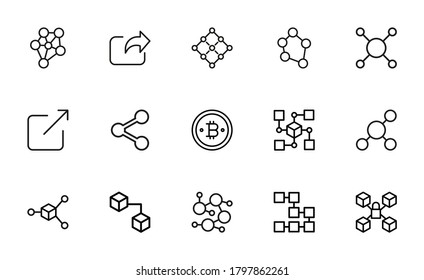 Stroke line icons set of blockchain. Simple symbols for app development and website design. Vector outline pictograms isolated on a white background. Pack of stroke icons.