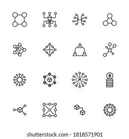 Stroke line icons set of blockchain. Simple symbols for app development and website design. Vector outline pictograms isolated on a white background. Pack of stroke icons.