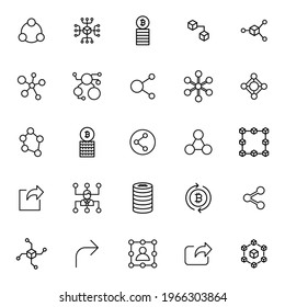 Stroke line icons set of blockchain. Simple symbols for app development and website design. Vector outline pictograms isolated on a white background. Pack of stroke icons.