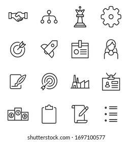 Iconos de línea de trazo conjunto de negocios. Símbolos simples para el desarrollo de aplicaciones y el diseño de sitios web. Pictogramas de contorno vectorial aislados en un fondo blanco. Paquete de iconos de trazo. 