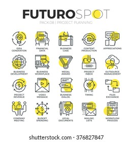 Stroke line icons set of business workflow and project planning process. Modern flat linear pictogram concept. Premium quality outline symbol collection. Simple vector material design of web graphics.