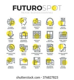 Stroke line icons set of classic business tools, office essential equipment. Modern flat linear pictogram concept. Premium quality outline symbol collection. Simple vector material design, web graphic